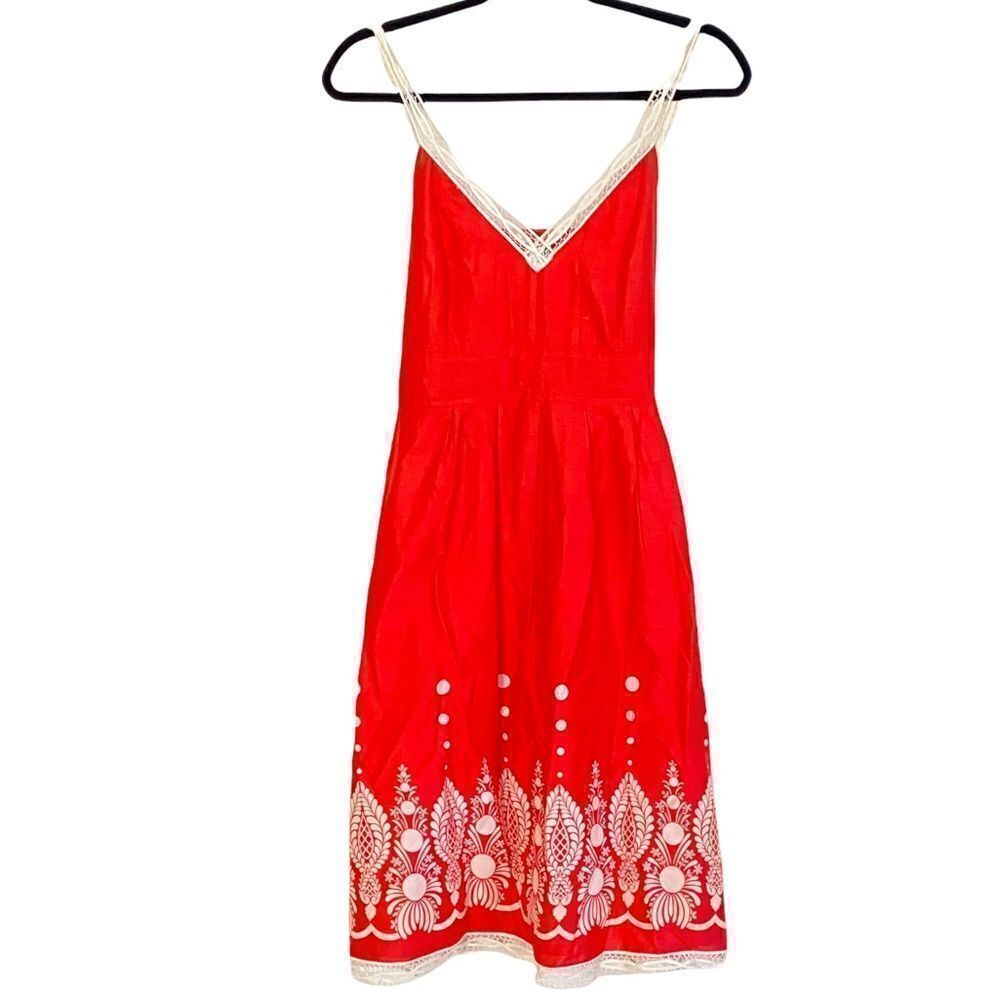Ella Rose Coral & Cream Crochet Lace Trim Fit & Flare Dress Sz 6